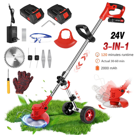 Cordless Weed Eaters Electric Grass Trimmer &amp; Edger, Tanbaby 6 inch 3-in-1 Weed Wacker Kit with Upgraded Wheels