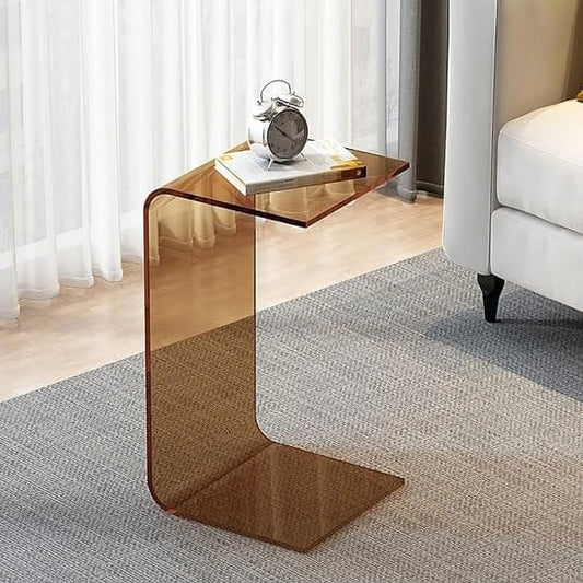 GEROBOOM C Shaped End Table Acrylic Sofa   Modern Design Clear Home Decor Display End Table for Living Room (Color   Brown  Size   30x30x55cm)