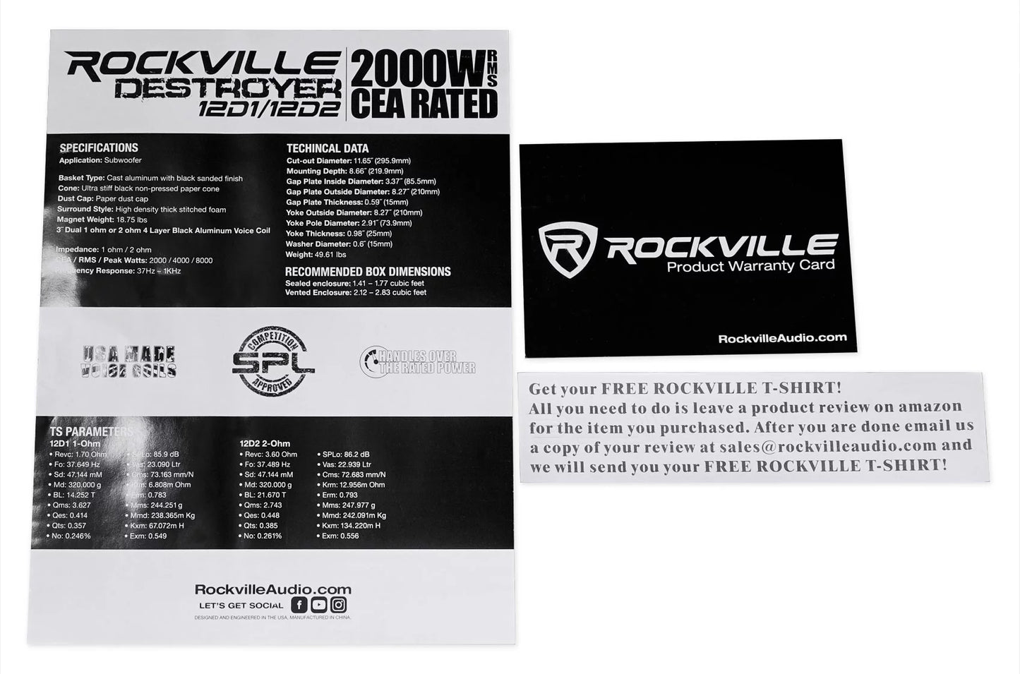 (2) Rockville Destroyer 12D1 12" Competition Car Subwoofers+Box+Mono Amplifier