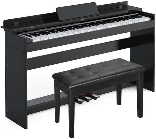 HEXANT 88-Key Weighted Digital Piano, Full-Size Semi-Weighted Upright Flip Electric Keyboard Piano with 3 Pedal and Multi-Functional Keyboard for Beginner(with Bench,Black)
