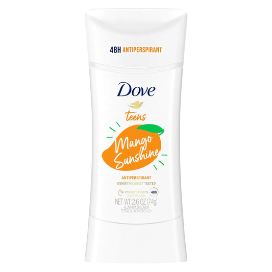 Dove Teens Long Lasting Women's Antiperspirant Deodorant Stick, Mango Sunshine, 2.6 oz
