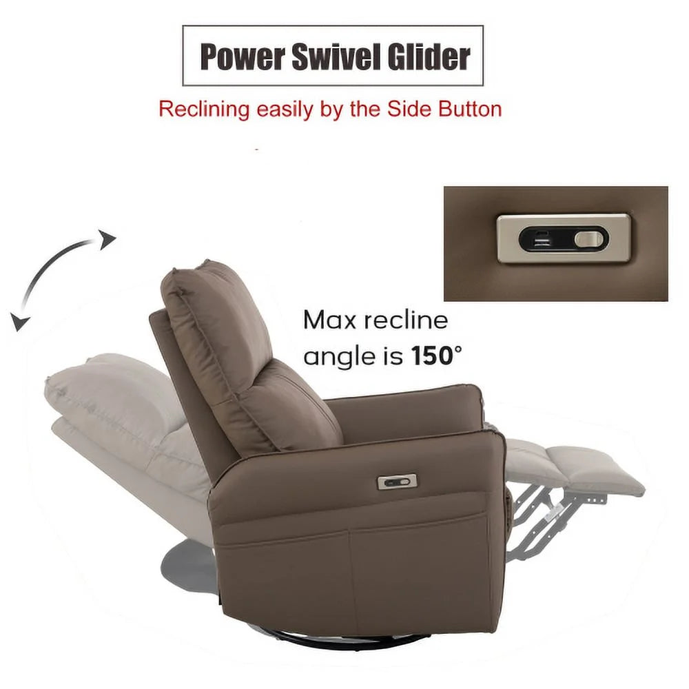 270掳 Power Swivel Rocker Recliner Chair, Electric Glider Reclining Sofa with USB Ports, Power Swivel Glider, Rocking Chair Nursery Recliners for Living Room Bedroom