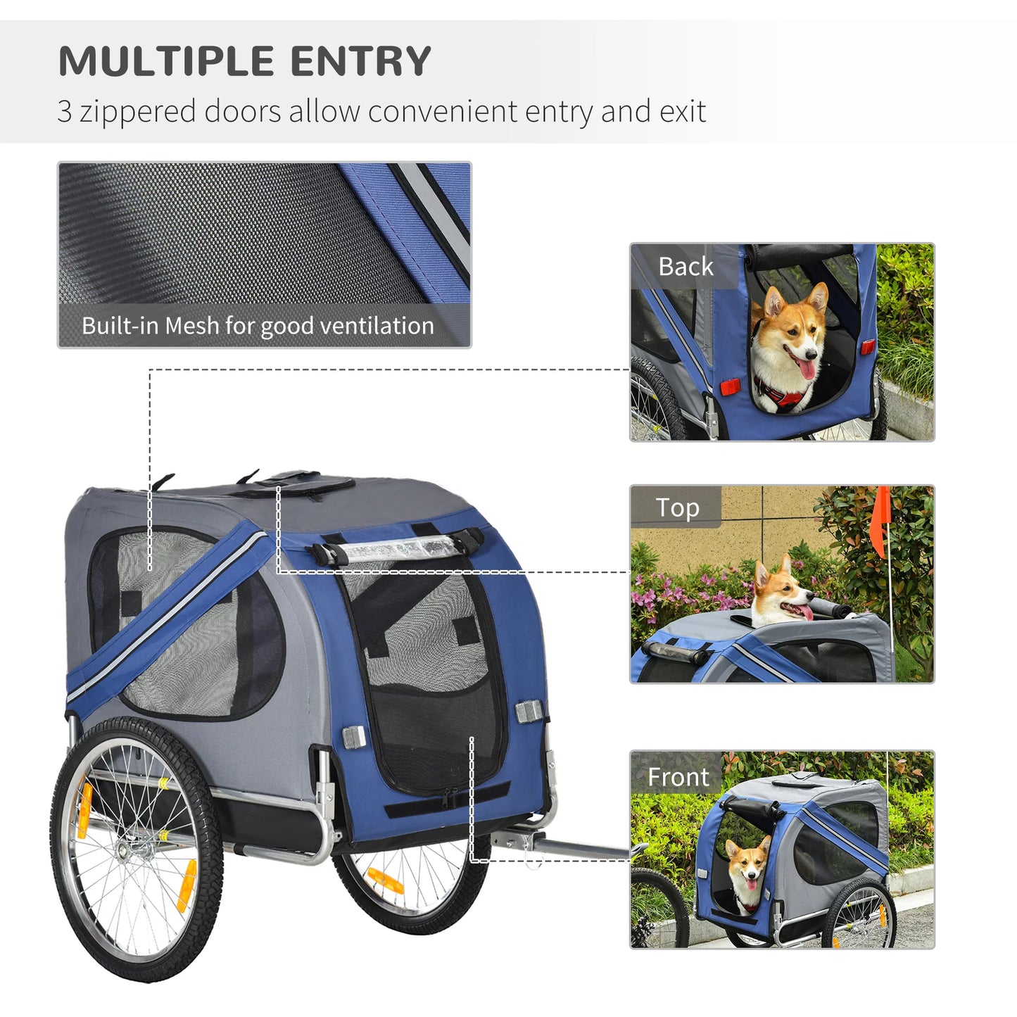 Aosom Dog Bike Trailer with 3 Entrances Large Wheels