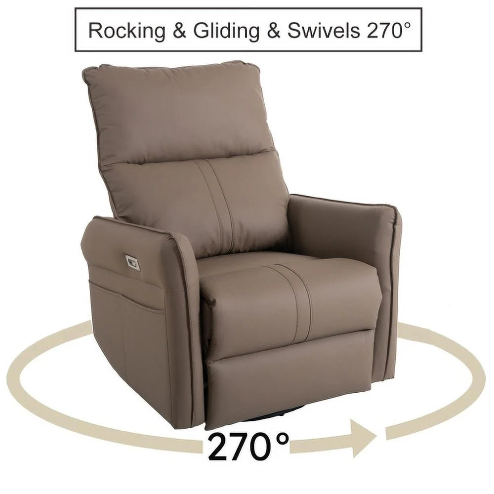270掳 Power Swivel Rocker Recliner Chair, Electric Glider Reclining Sofa with USB Ports, Power Swivel Glider, Rocking Chair Nursery Recliners for Living Room Bedroom